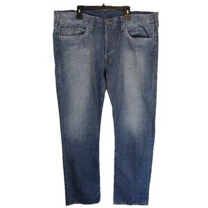 TRUE RELIGION Jeans Mens 44X33 Med Blue Wash Geno Pinstripe Straight Leg